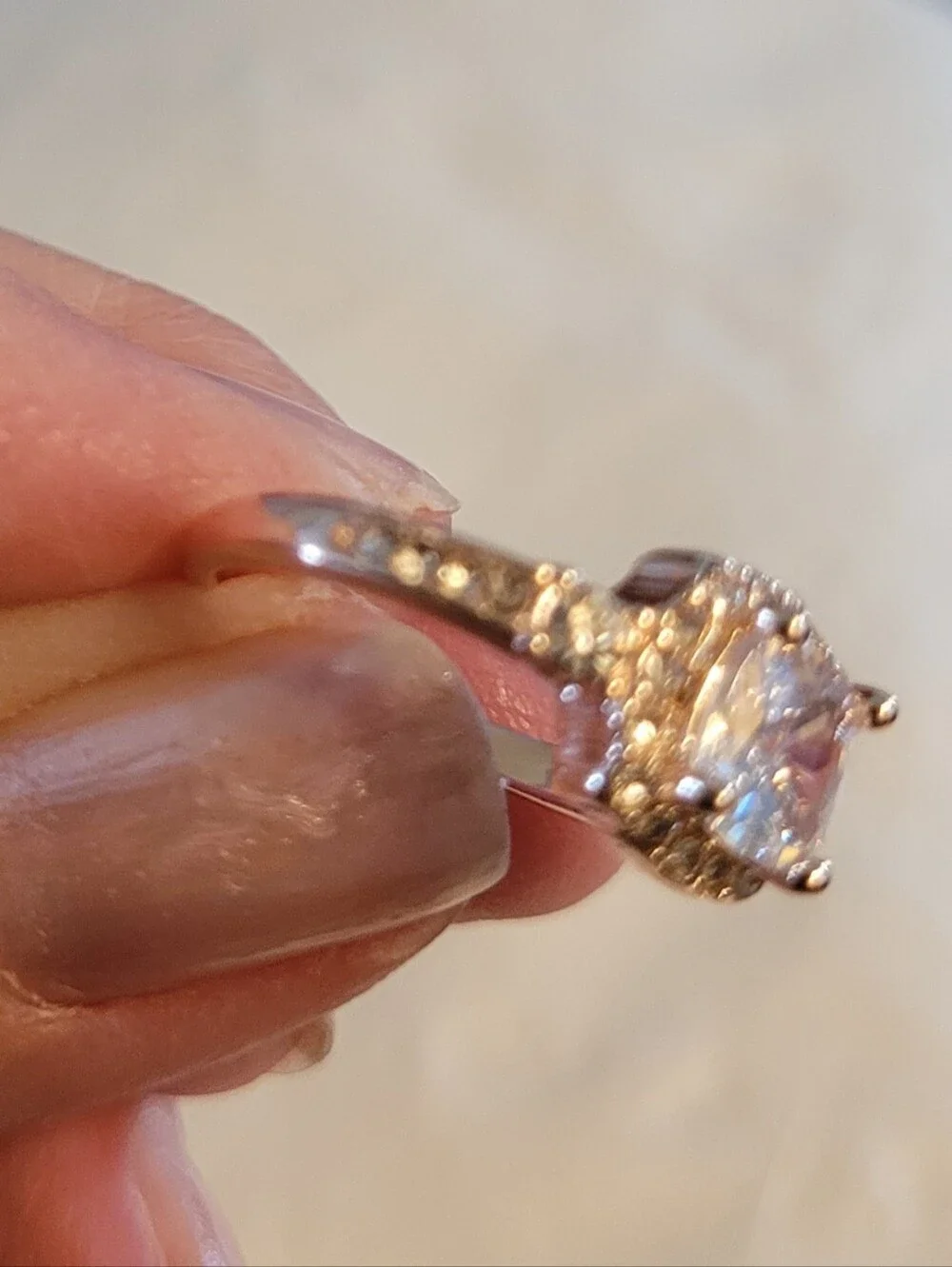 Silver/Gold Tone CZ Cocktail Ring with Crystals - Size 6